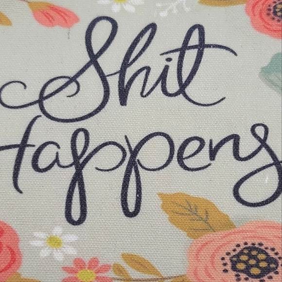 Floral Print Cosmetic Storage Canvas Like Bag Adult Language - Picture 6 of 7